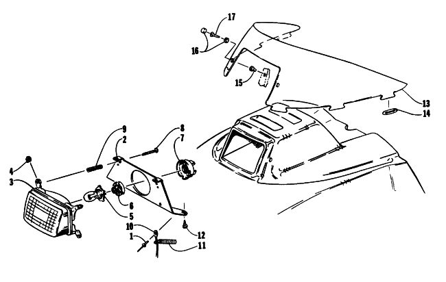 Parts Diagram for Arctic Cat 1993 JAG Z SNOWMOBILE HEADLIGHT AND WINDSHIELD