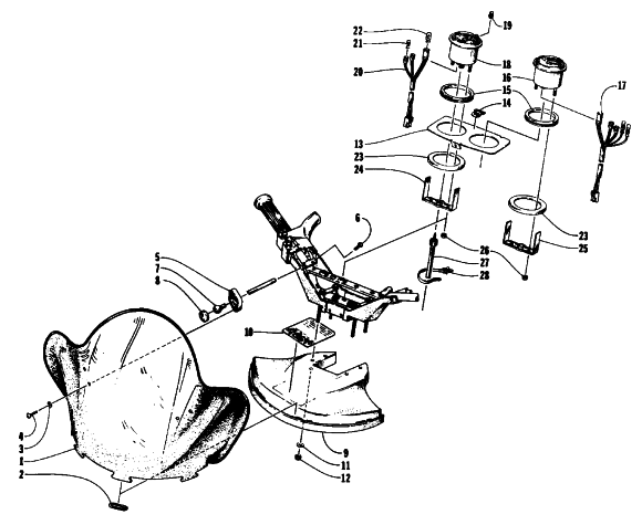 Parts Diagram for Arctic Cat 1993 PROWLER 2-UP SNOWMOBILE WINDSHIELD, FAIRING, AND INSTRUMENTS