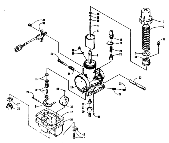 Parts Diagram for Arctic Cat 1993 PROWLER 2-UP SNOWMOBILE CARBURETOR