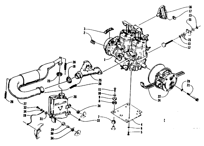 Parts Diagram for Arctic Cat 1993 PROWLER 2-UP SNOWMOBILE ENGINE AND RELATED PARTS
