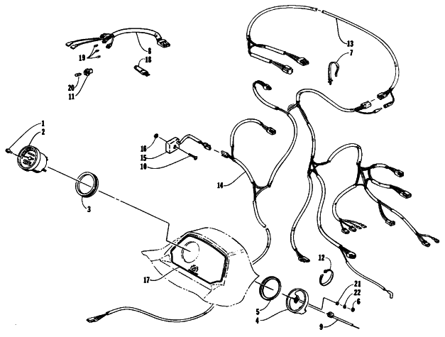 Parts Diagram for Arctic Cat 1993 COUGAR MOUNTAIN CAT SNOWMOBILE INSTRUMENTS AND WIRING ASSEMBLIES