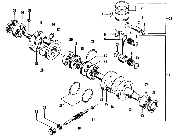 Parts Diagram for Arctic Cat 1993 EXT 580 Z SNOWMOBILE PISTON AND CRANKSHAFT