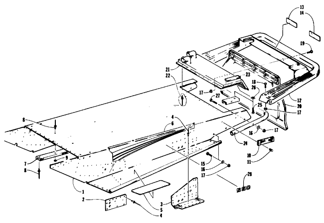 Parts Diagram for Arctic Cat 1993 EXT 550 SNOWMOBILE TUNNEL AND REAR BUMPER