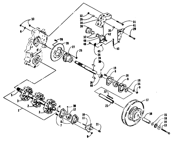 Parts Diagram for Arctic Cat 1994 CHEETAH 550 SNOWMOBILE DRIVE TRAIN SHAFTS AND BRAKE ASSEMBLIES