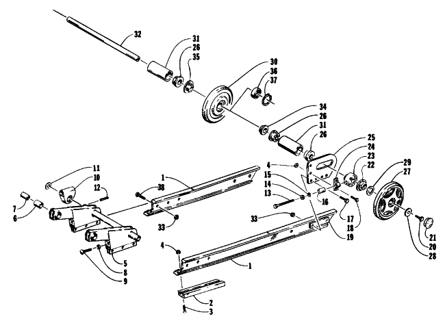 Parts Diagram for Arctic Cat 1993 JAG AFS LT 2 SPEED SNOWMOBILE ARTICULATING SKID FRAME