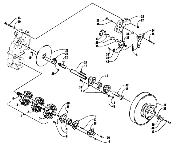 Parts Diagram for Arctic Cat 1993 JAG AFS LT 2 SPEED SNOWMOBILE DRIVE TRAIN SHAFTS AND BRAKE ASSEMBLIES