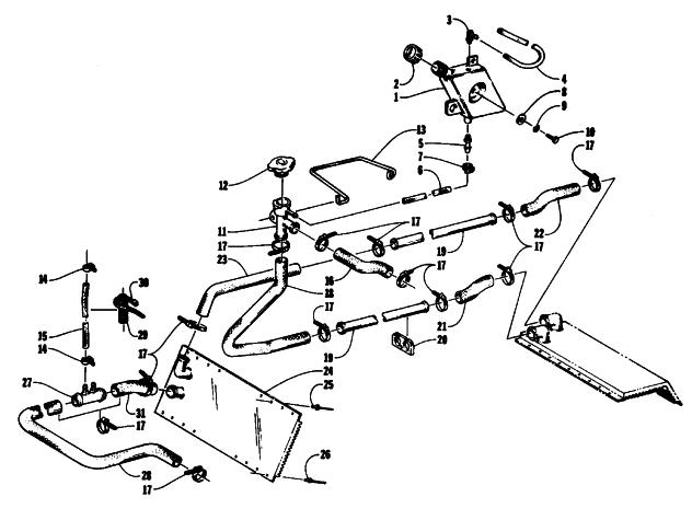 Parts Diagram for Arctic Cat 1993 PANTERA SNOWMOBILE COOLING ASSEMBLY