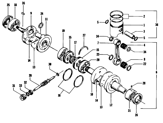 Parts Diagram for Arctic Cat 1993 EXT EFI MOUNTAIN CAT SNOWMOBILE PISTON AND CRANKSHAFT