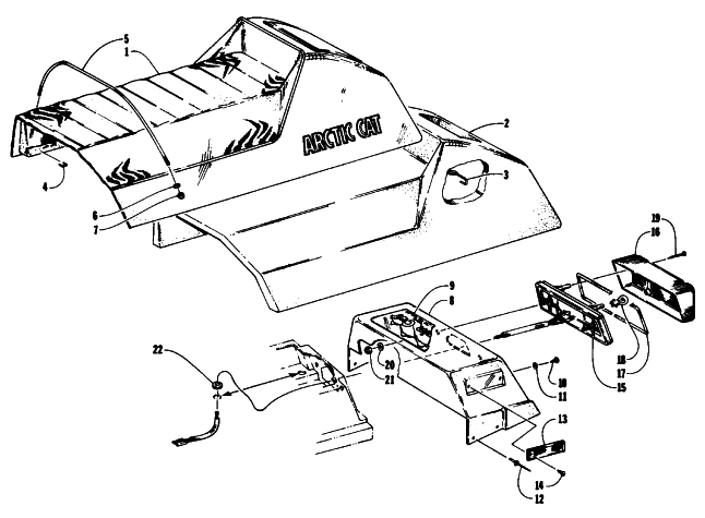 Parts Diagram for Arctic Cat 1993 EXT EFI MOUNTAIN CAT SNOWMOBILE SEAT AND TAILLIGHT ASSEMBLIES