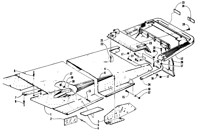 Parts Diagram for Arctic Cat 1993 EXT 580 MOUNTAIN CAT SNOWMOBILE TUNNEL AND REAR BUMPER