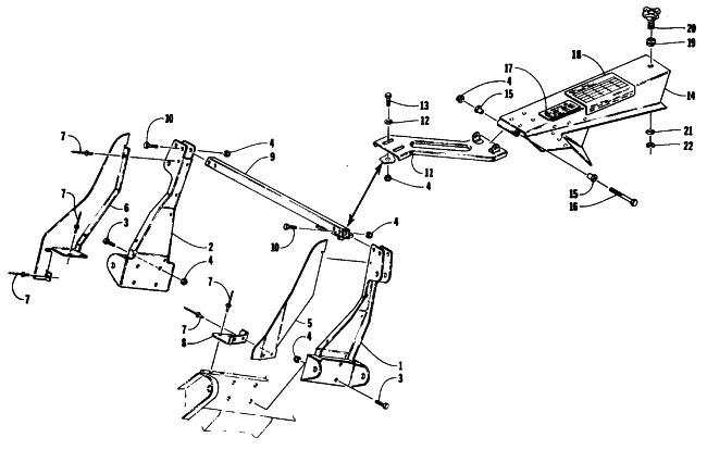 Parts Diagram for Arctic Cat 1993 WILDCAT SNOWMOBILE FRONT SUSPENSION BRACKETS & CLUTCH SHIELD