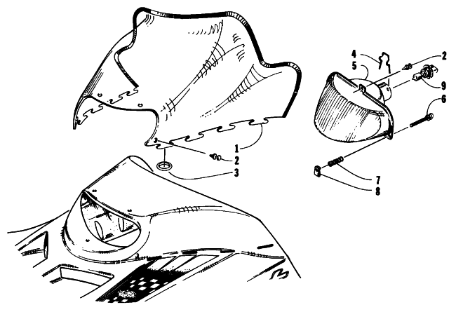 Parts Diagram for Arctic Cat 1993 THUNDERCAT SNOWMOBILE WINDSHIELD AND HEADLIGHT