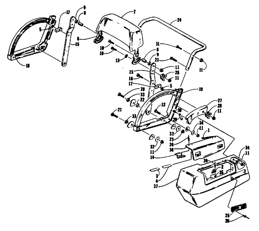 Parts Diagram for Arctic Cat 1993 PANTERA SNOWMOBILE BACKREST AND SADDLEBAG ASSEMBLY