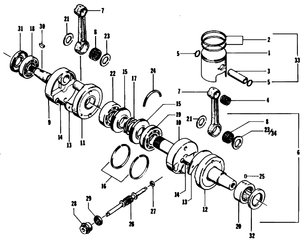 Parts Diagram for Arctic Cat 1993 EXT 550 SNOWMOBILE PISTON AND CRANKSHAFT