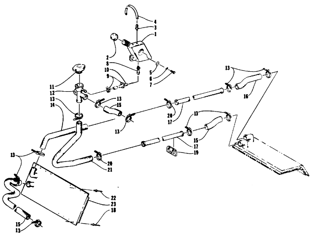 Parts Diagram for Arctic Cat 1993 EXT 580 MOUNTAIN CAT SNOWMOBILE COOLING ASSEMBLY