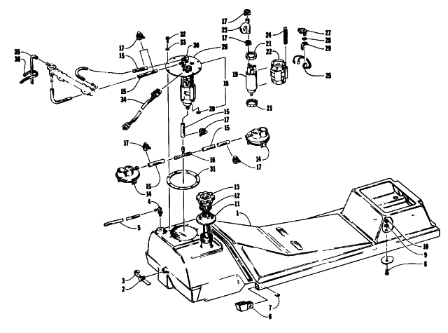 Parts Diagram for Arctic Cat 1993 EXT EFI SNOWMOBILE GAS TANK AND FUEL PUMP ASSEMBLY
