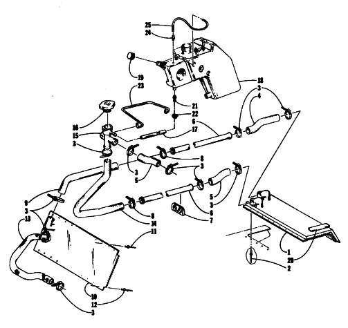 Parts Diagram for Arctic Cat 1993 WILDCAT MOUNTAIN CAT EFI SNOWMOBILE COOLING ASSEMBLY