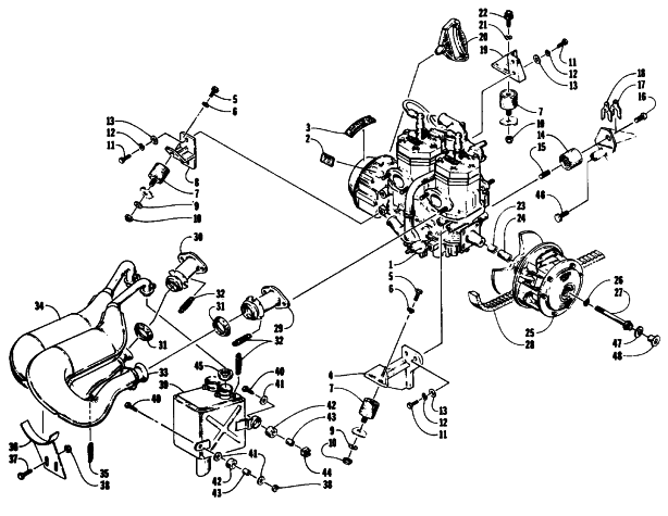 Parts Diagram for Arctic Cat 1993 WILDCAT EFI SNOWMOBILE ENGINE AND RELATED PARTS