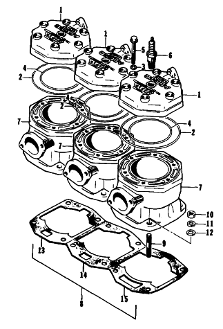 Parts Diagram for Arctic Cat 1993 THUNDERCAT SNOWMOBILE CYLINDER AND HEAD ASSEMBLY