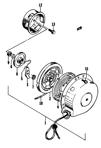 Parts Diagram for Arctic Cat 1995 THUNDERCAT SNOWMOBILE RECOIL STARTER