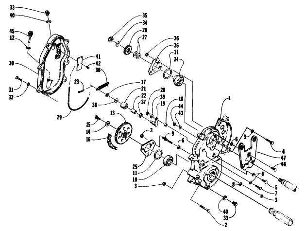 Parts Diagram for Arctic Cat 1993 440 ZR SNOWMOBILE DRIVE/DROPCASE ASSEMBLY