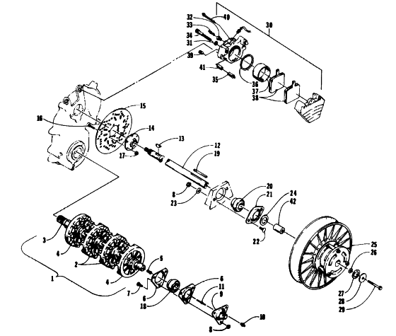 Parts Diagram for Arctic Cat 1993 580 ZR SNOWMOBILE DRIVE TRAIN SHAFTS AND BRAKE ASSEMBLIES