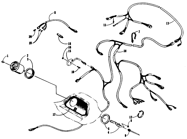 Parts Diagram for Arctic Cat 1994 JAG DELUXE SNOWMOBILE INSTRUMENTS AND WIRING ASSEMBLIES