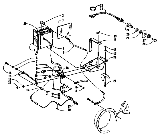 Parts Diagram for Arctic Cat 1994 JAG DELUXE SNOWMOBILE BATTERY, SOLENOID, AND CABLES