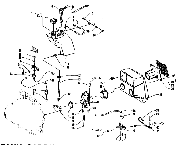 Parts Diagram for Arctic Cat 1994 JAG Z SNOWMOBILE OIL TANK, CARBURETOR, FUEL PUMP, AND SILENCER