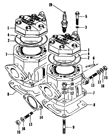 Parts Diagram for Arctic Cat 1994 COUGAR MOUNTAIN CAT SNOWMOBILE CYLINDER AND HEAD ASSEMBLY