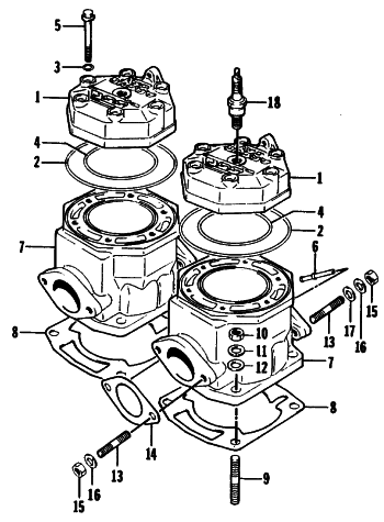 Parts Diagram for Arctic Cat 1994 PANTERA SNOWMOBILE CYLINDER AND HEAD ASSEMBLY