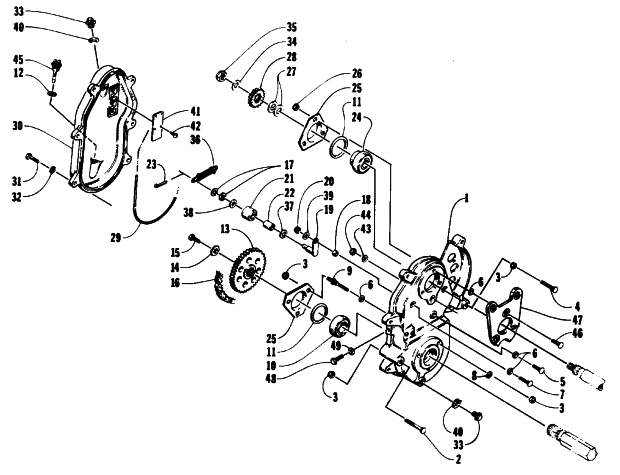 Parts Diagram for Arctic Cat 1994 WILDCAT EFI MOUNTAIN CAT SNOWMOBILE DRIVE/DROPCASE ASSEMBLY