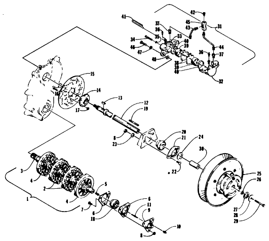 Parts Diagram for Arctic Cat 1994 WILDCAT EFI SNOWMOBILE DRIVE TRAIN SHAFTS AND BRAKE ASSEMBLIES