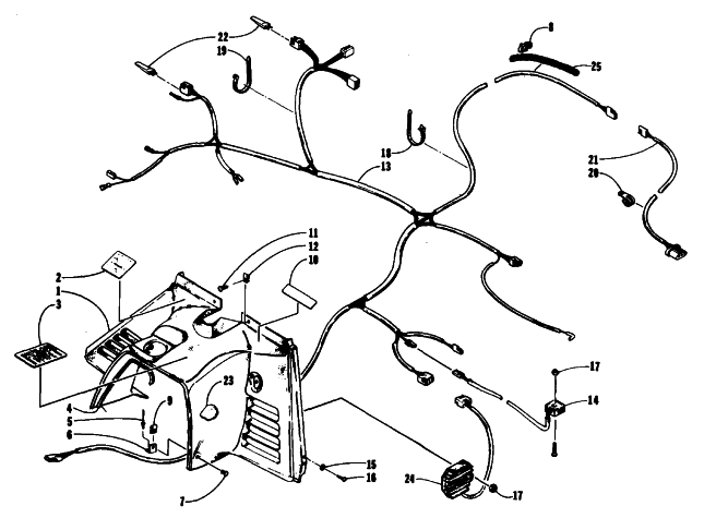Parts Diagram for Arctic Cat 1994 WILDCAT EFI MOUNTAIN CAT SNOWMOBILE CONSOLE AND WIRING ASSEMBLIES