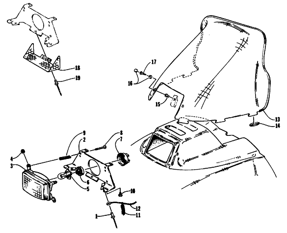 Parts Diagram for Arctic Cat 1994 PUMA DELUXE SNOWMOBILE HEADLIGHT AND WINDSHIELD