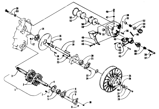 Parts Diagram for Arctic Cat 1994 EXT EFI MOUNTAIN CAT WAVE SNOWMOBILE DRIVE TRAIN SHAFTS AND BRAKE ASSEMBLIES