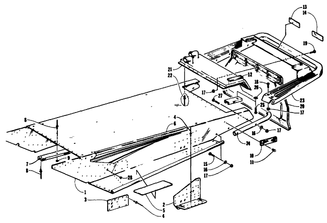 Parts Diagram for Arctic Cat 1994 EXT 580 SNOWMOBILE TUNNEL AND REAR BUMPER