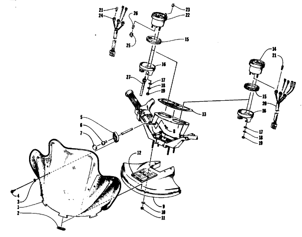 Parts Diagram for Arctic Cat 1994 PROWLER 2-UP SNOWMOBILE WINDSHIELD, FAIRING, AND INSTRUMENTS