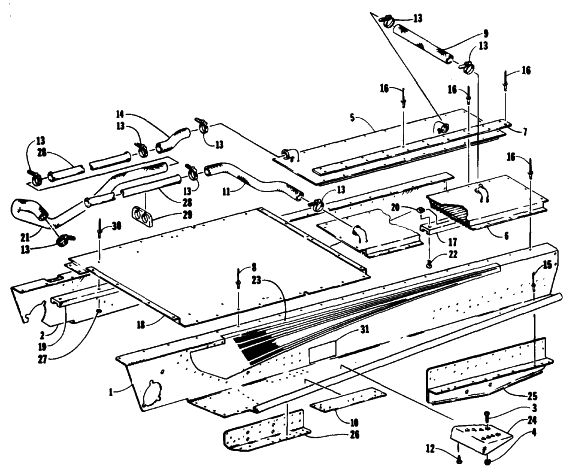 Parts Diagram for Arctic Cat 1994 CHEETAH 550 SNOWMOBILE TUNNEL AND COOLING ASSEMBLIES