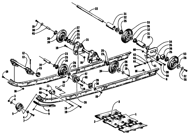 Parts Diagram for Arctic Cat 1994 PUMA DELUXE SNOWMOBILE SLIDE RAIL AND TRACK ASSEMBLY