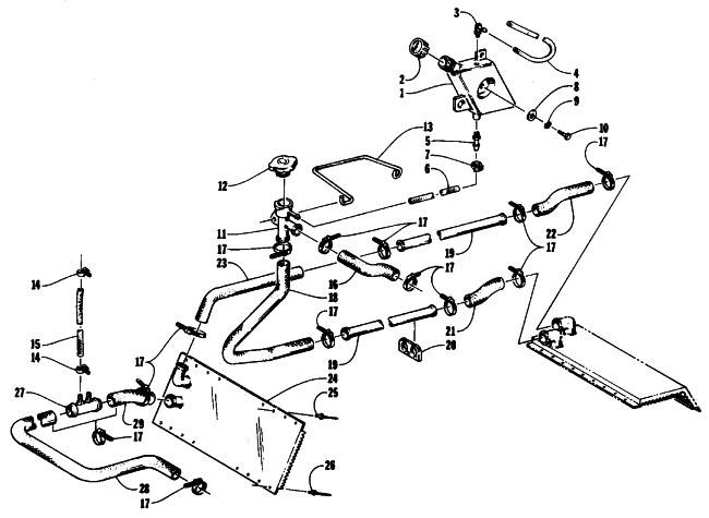Parts Diagram for Arctic Cat 1994 PROWLER SNOWMOBILE COOLING ASSEMBLY