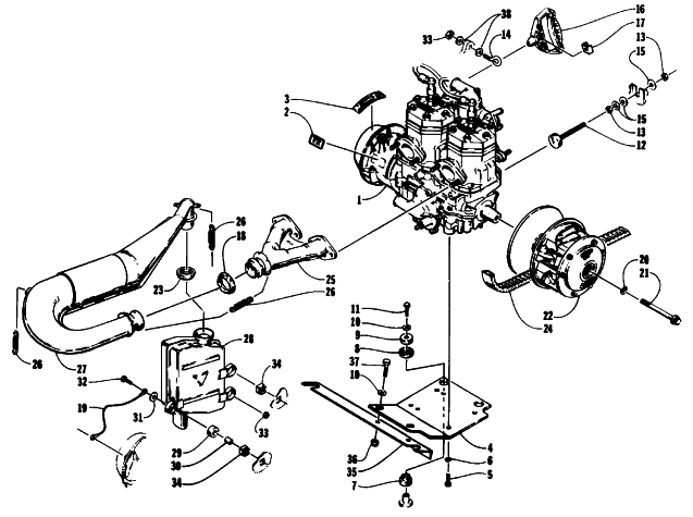 Parts Diagram for Arctic Cat 1994 PROWLER 2-UP SNOWMOBILE ENGINE AND RELATED PARTS