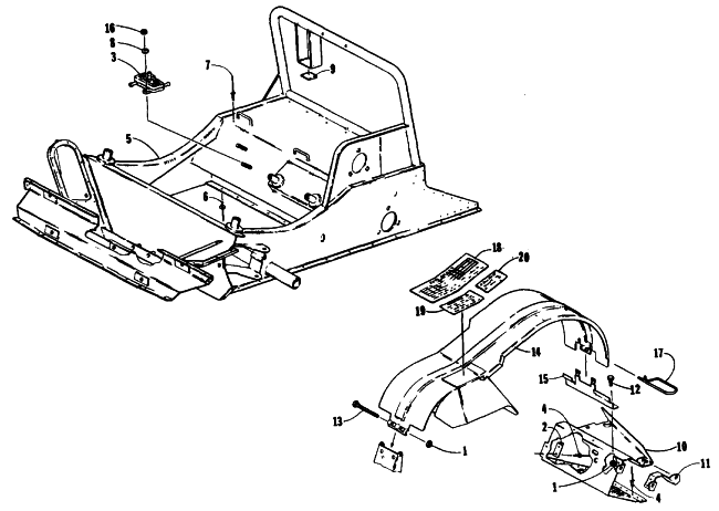 Parts Diagram for Arctic Cat 1994 CHEETAH 340 SNOWMOBILE FRONT FRAME AND FOOTREST ASSEMBLY