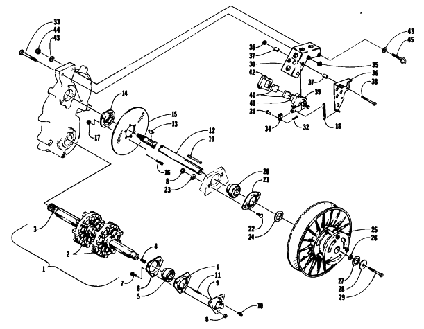 Parts Diagram for Arctic Cat 1994 COUGAR SNOWMOBILE DRIVE TRAIN SHAFTS AND BRAKE ASSEMBLIES