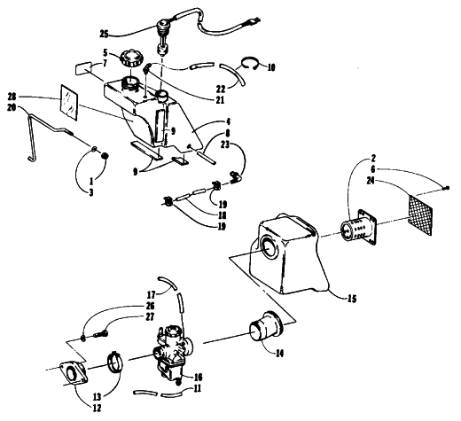 Parts Diagram for Arctic Cat 1994 CHEETAH 340 SNOWMOBILE OIL TANK, CARBURETOR, FUEL PUMP AND SILENCER
