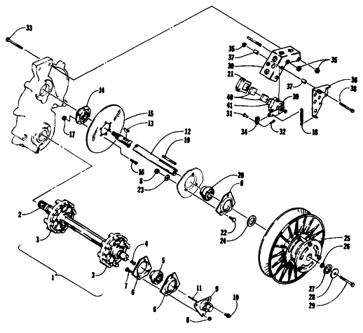 Parts Diagram for Arctic Cat 1994 CHEETAH 340 SNOWMOBILE DRIVE TRAIN SHAFTS AND BRAKE ASSEMBLIES