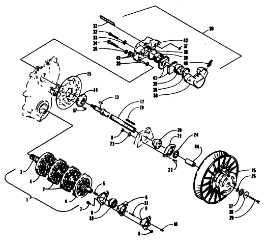 Parts Diagram for Arctic Cat 1994 ZR 580 SNOWMOBILE DRIVE TRAIN SHAFTS AND BRAKE ASSEMBLIES