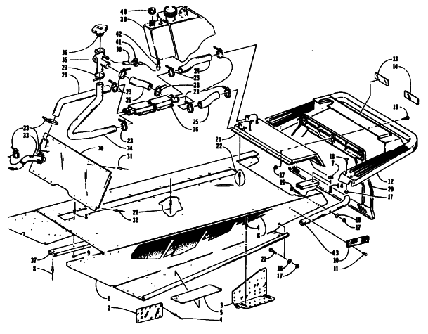 Parts Diagram for Arctic Cat 1994 THUNDERCAT SNOWMOBILE TUNNEL, COOLING, AND REAR BUMPER