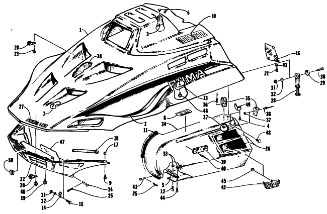 Parts Diagram for Arctic Cat 1994 PUMA 2UP SNOWMOBILE HOOD AND SIDE PODS