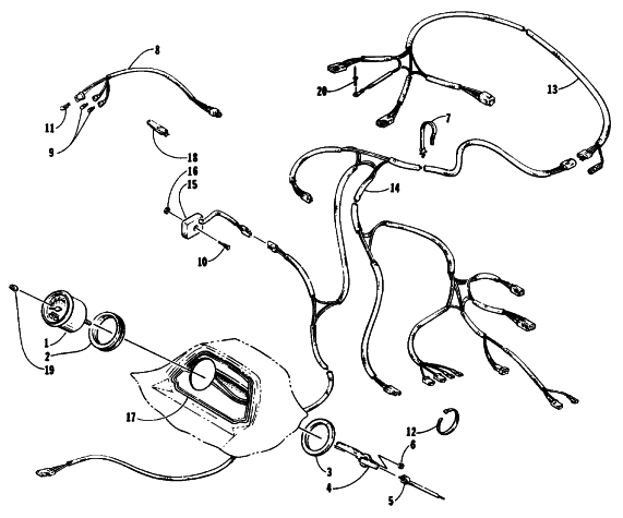 Parts Diagram for Arctic Cat 1994 PUMA 2UP SNOWMOBILE INSTRUMENTS AND WIRING ASSEMBLIES